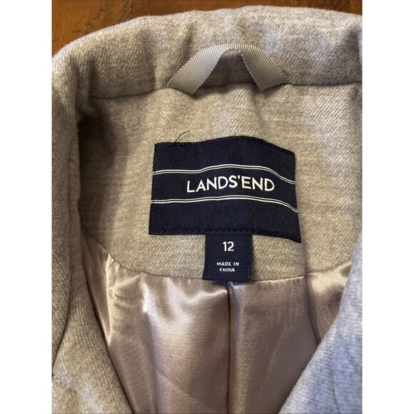 Lands End Heavy Gray Lined Size 12 Pea Coat Hidden Buttons - Picture 5 of 8